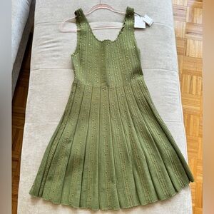 Olive Green Avah Scalloped Embellished Ribbed-knit Mini Dress